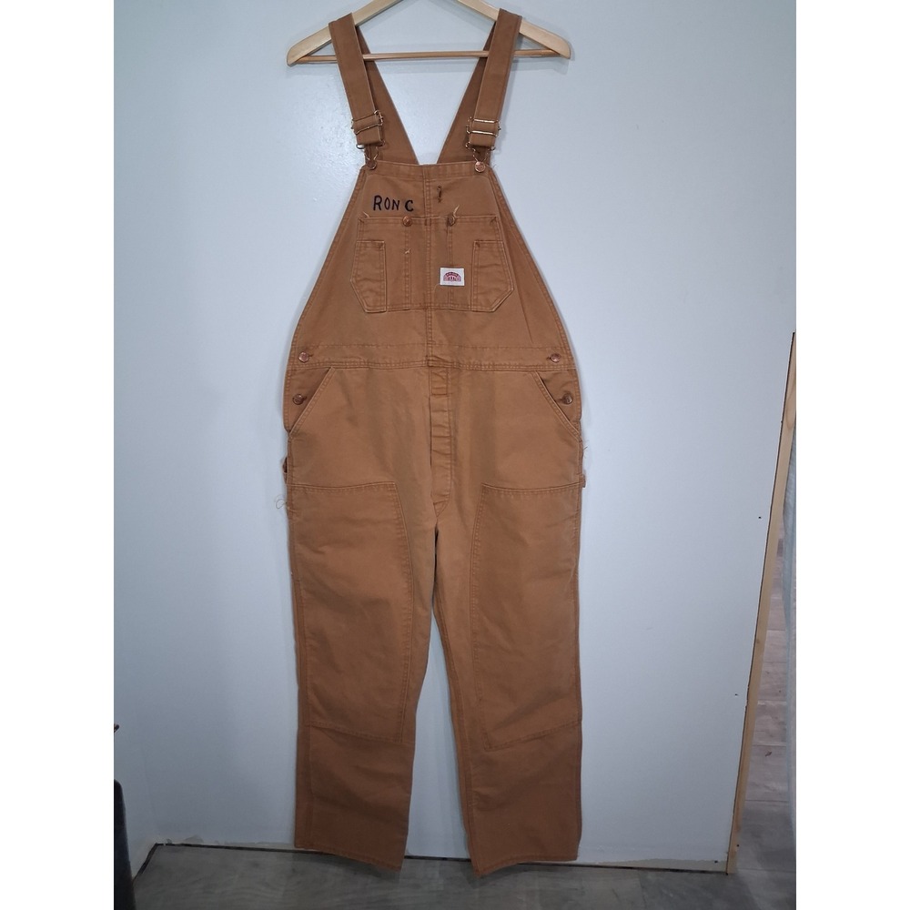 Round House Mens Brown Duck Canvas Double Knee Bib Overalls Workwear Size 40x30